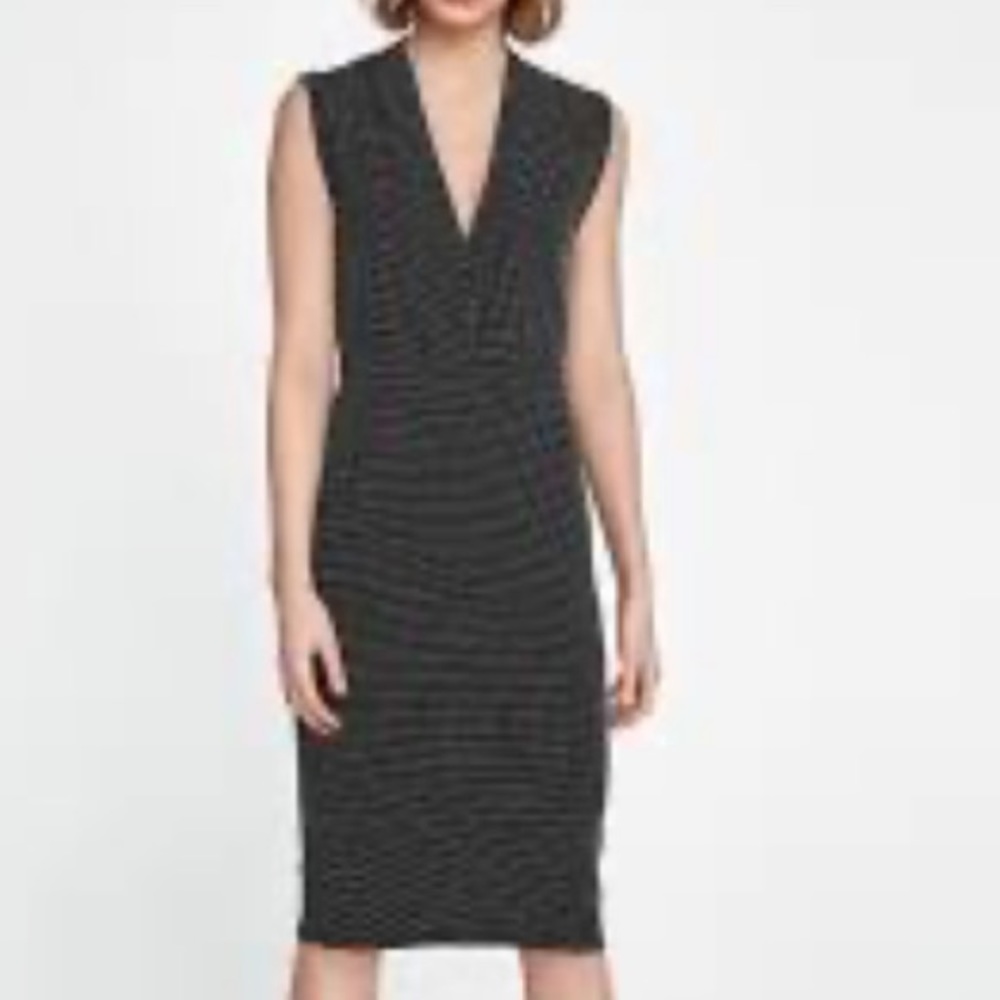 Zara Polka Dot Jacquard Stretch Midi Dress
